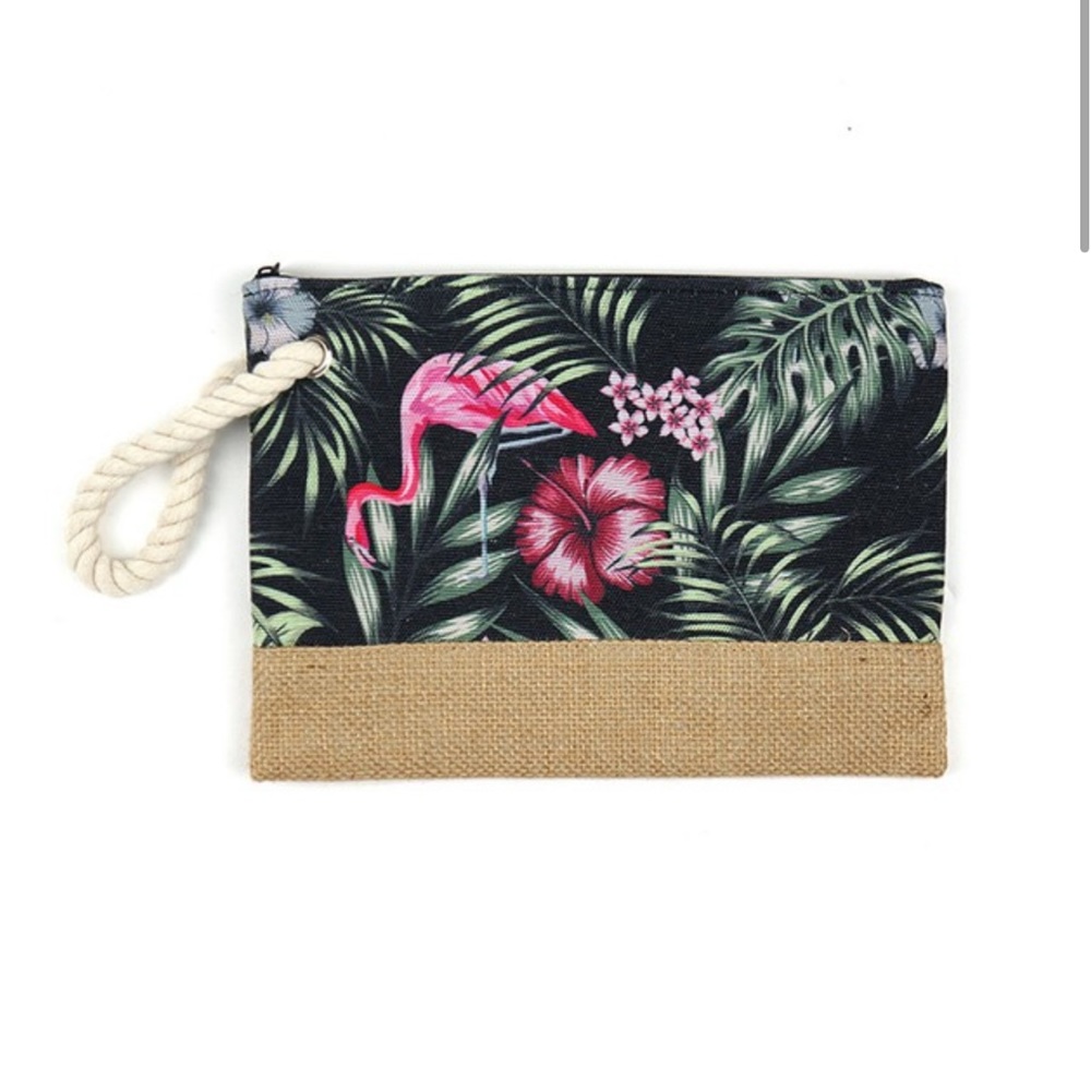 Black & Pink Flamingo Tropical Wristlet 🦩